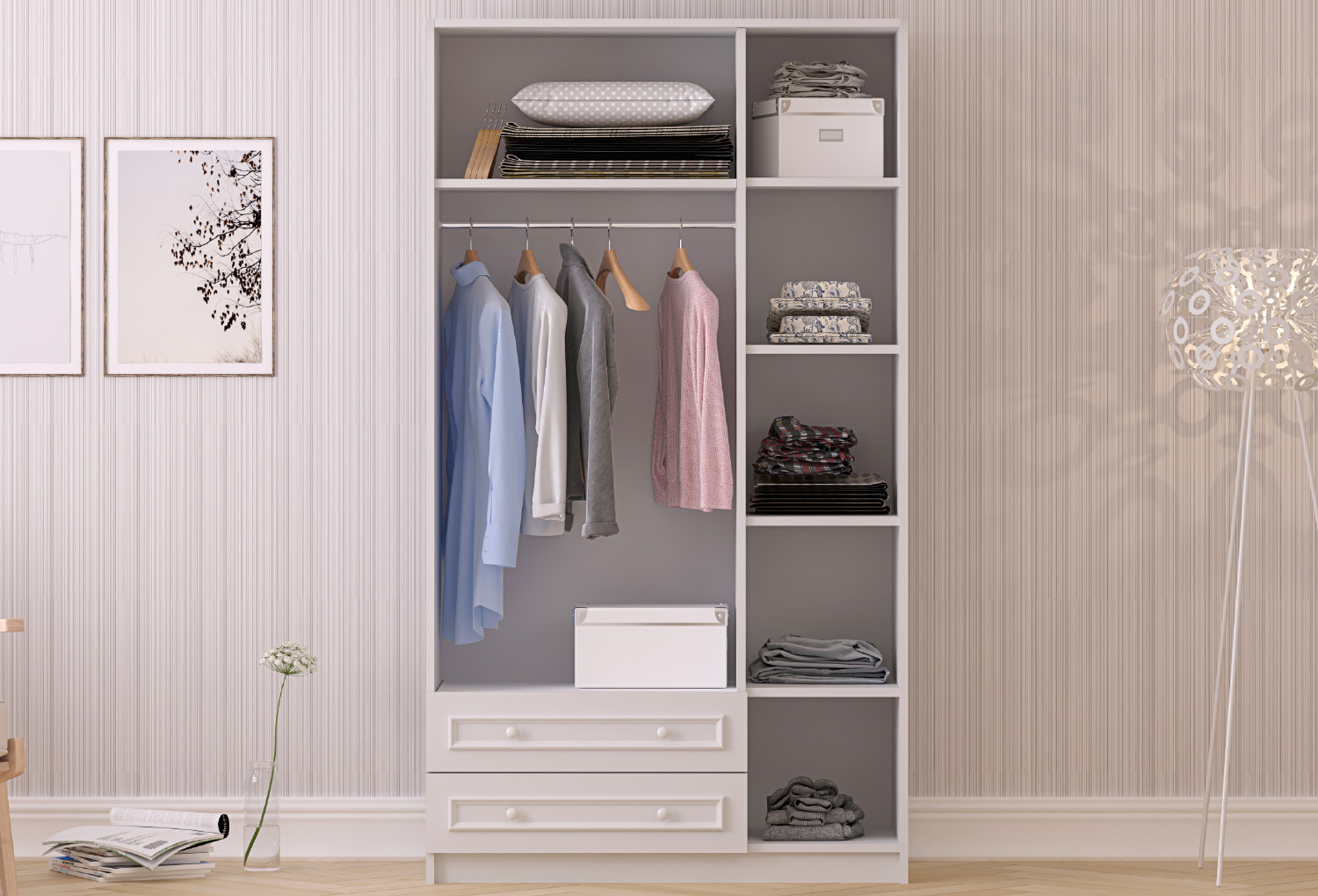 Asya Country 3 Kapaklı 2 Çekmeceli Aynalı Gardırop