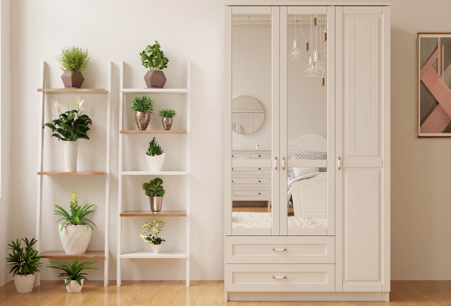 Kutup Country 3 Kapaklı 2 Çekmeceli Gardırop