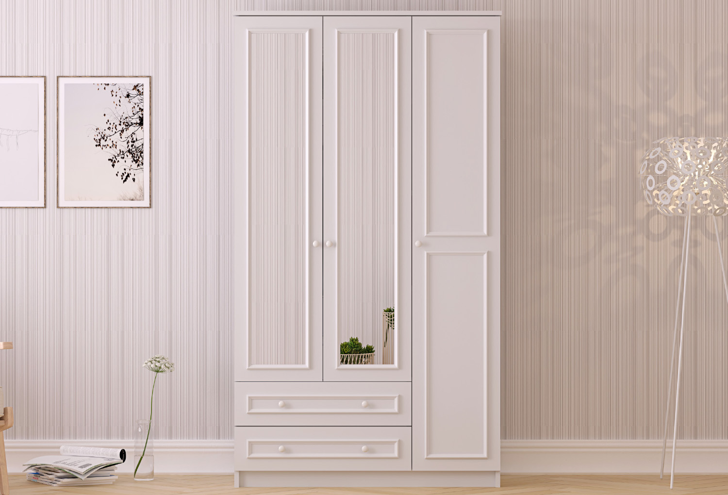 Asya Country 3 Kapaklı 2 Çekmeceli Aynalı Gardırop